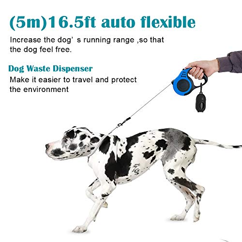 Zrova Retractable Dog Leash – 16.5FT Dog Walking Leash for Dogs, Portable Design with One Button Brake Lock, Comfortable Hand Grip, Dog Waste Dispenser-Strong Nylon Tape, Ribbon Pet Leash