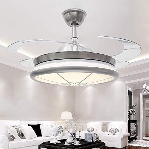 RS Lighting Ceiling Fan and Light Combination with Remote Control High Mid Low Third Gear Speed Metal+Acrylic Material Downrof Ceiling Fan with Chandelier for Hotel Bed Living Room (Chrome-05)
