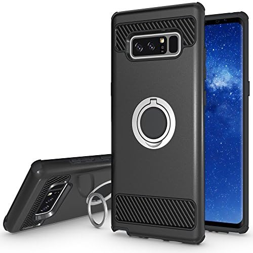 Note 8 Case with Kickstand,360 Degree Rotating Ring Grip Case for Samsung Galaxy Note 8 (2017) Dual Layer Shockproof Impact Protection Galaxy Note 8 Case Compatible with Magnetic Car Mount-Black