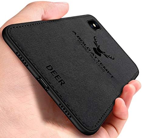 ShenFang Deer Head Pattern Non-Slip Shockproof Soft TPU Bumper Hard PC & Cloth Back Hybrid Protective Case for iPhone Xs Max 6.5 inch - Black