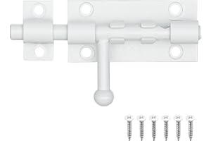 XQDWX Barrel Bolt Door Latch With Padlock Hole, Thickened 304 Stainless Steel Slide Door Lock, 4 Inch Matte White, 224BB-WH