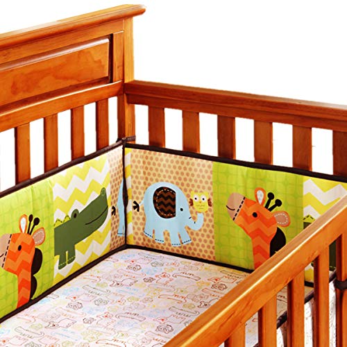 Amomo Crib Bumpers Breathable Baby Bumper Pads 4 Piece for Baby Girl Boy (Green Yellow-Animal)