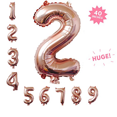 40 Inch Rose Gold Jumbo Digital 2 Number Balloons Huge Giant Balloons Foil Mylar Number Balloons For Birthday Party,Wedding, Bridal Shower Engagement Photo Shoot, Anniversary (Rose Gold ,Number 2)