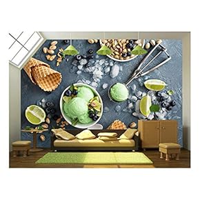 Green Refreshing Lime Pistachio Ice Cream in White Bowl Overhead Shot - Removable Wall Mural | Self-Adhesive Large Wallpaper - 66x96 inches