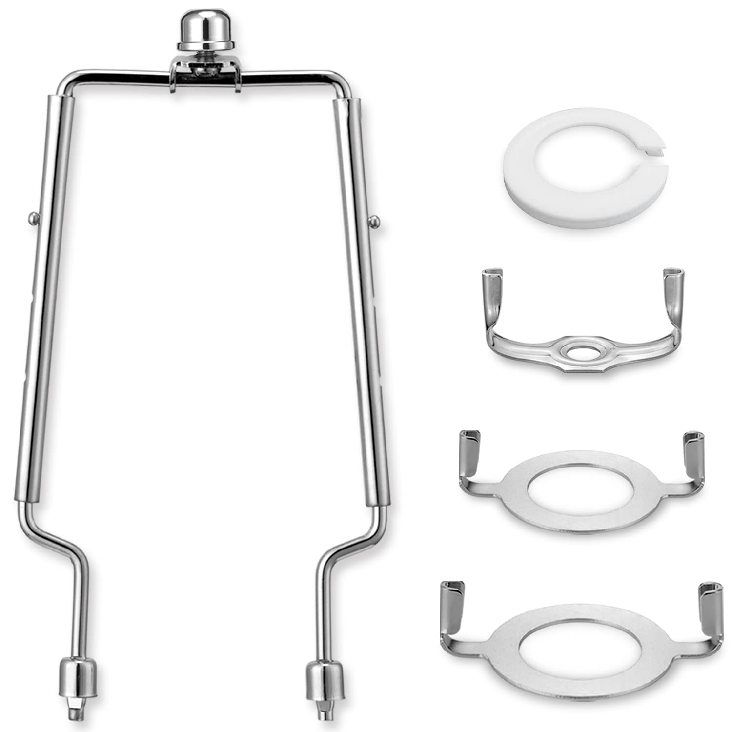 Photo 1 of Lamp Harp Kit, 7 8 9 10 inch Adjustable Lamp Shade Holder, Hardware Parts Included Harp Frame and Finials, Standard Saddle, E14 E26 E27 Light Base UNO Fitter Adapter, Lamp Bracket Accessories (Silver)