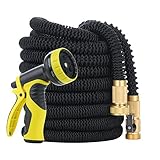 Expanding Garden Hose, YIHONG 50 Feet Expendable Hose with Strongest Triple Latex Core, 5000D Fabric Casing and All Solid Brass Connector, Flexible Water Hose and 9 Settings Nozzle Sprayer Set