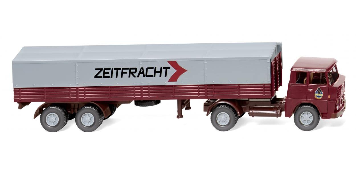 Wiking 051407 H0 Henschel Flatbed Semi-Trailer Time-Cargo Bordeaux Red Grey Tarpaulin Gauge HO 1:87