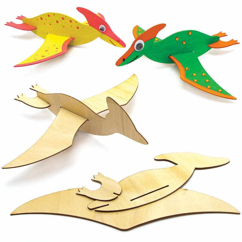 Baker Ross FC827 Dinosaur Wooden Gliders - Pack of 8, Wood Crafts kits for Kids, Colouring Crafts for Kids