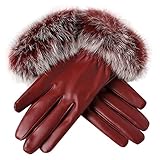 Hot Sale !!! Women's Winter Gloves,Jushye Christmas Women leather Gloves Autumn Winter Warm Faux rabbit fur gloves Mittens (Red)