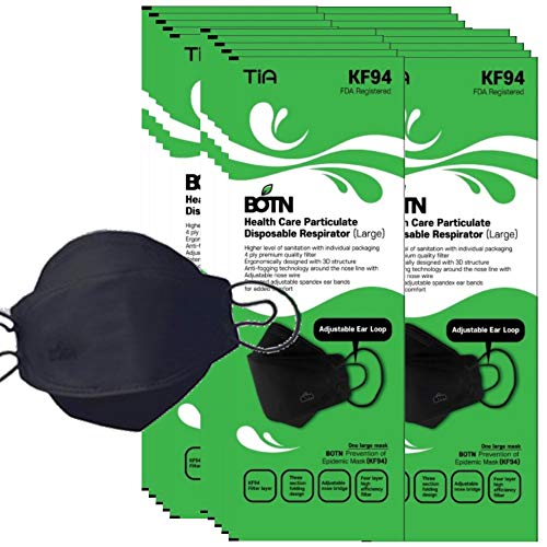 (Pack of 20) BOTN Black KF94 Face Adult Mask Made in Korea, Disposable