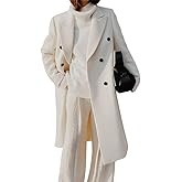chouyatou Women's Double Breasted Wool Coat Notched Lapel Collar Winter Pea Coat Overcoat Long Jackets