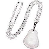 Laughing Buddha Pendant Necklace Green Black Imitation Jade Buddha Guanyin Crystal Beaded Rope Chain Gemstone Lucky Amulet Jewelry for Women Men-White Buddha