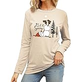 Merry Christmas Shirts for Women Long Sleeve Xmas Casual Graphic Blouse New Year Festival Tops Winter Basic Indoor Tee