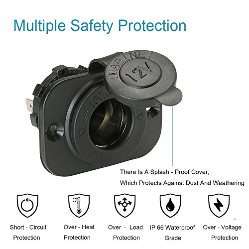 FENGWANGLI Cigarette Lighter Socket Car Marine Motorcycle ATV RV Lighter Socket Power Outlet Socket Receptacle 12V DC Flush Mount with Wire Waterproof Plug
