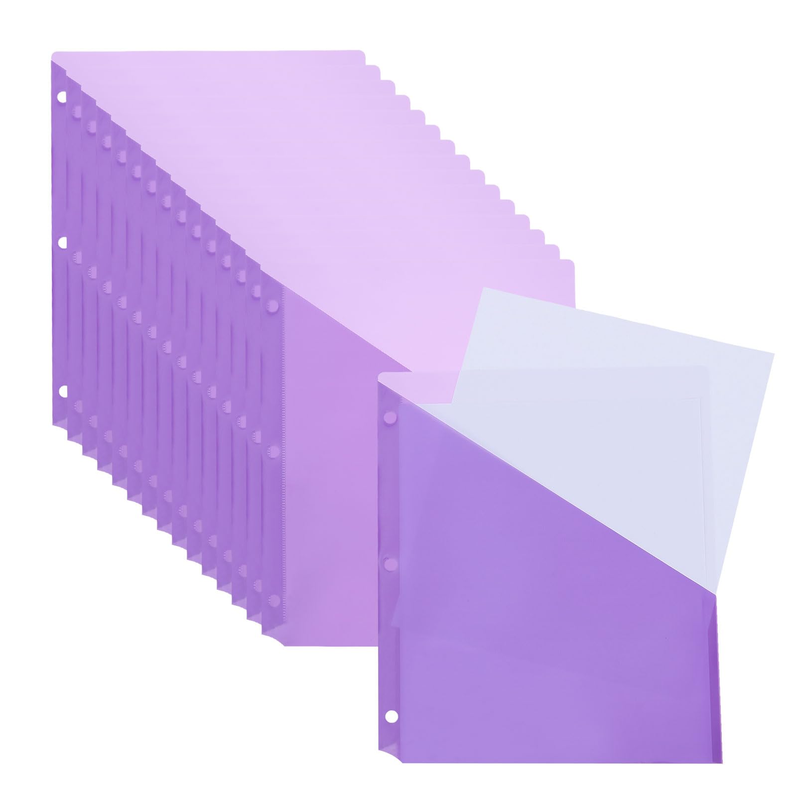 PATIKIL Binder Pocket for 3 Ring Binders, 15pcs 3 Hole Punch Pocket Folder Divider Slash File Jacket Organizer Sleeves for Office Paper Document, Purple