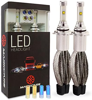 Markcars 9005/HB3/H10 Car Headlamp 9600LM 60W LED Auto Headlight Bulbs Conversion Kit Lumileds Chip 6000k Cool White/3000K Yellow/8000K Blue All-in-One Plug and Play (Set of 2 Bulbs) - 2 Yr Warranty