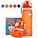 Collapsible Water Bottles 750ml / 26 fl oz (Reusable Foldable Silicone) Travel Bottle (Vacuum Sealed Leak Proof Valve) Sports Camping Hiking Gym Fitness Training Bottle (BPA Free / Non-Toxic) (Orange)