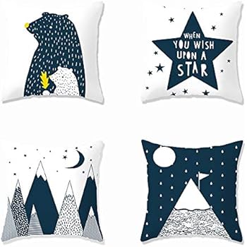 Heyhousenny Decorative Throw Pillow Covers,4 Packs Square Throw Pillow for Chair, Deco Indoor,18 x 18 inches(Cartoon Beer,Star,Mountain)