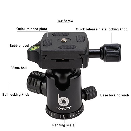 BONFOTO B690A Lightweight Aluminum Alloy Camera Travel Portable Tripod with 360 Degree Ball Head,1/4" Quick Release Plate,Bubble Level and Carry Bag for Canon Nikon Sony DSLR - Thumbnail 2