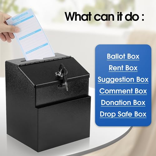 Red Metal Lockable Donation Box With Key - Wall Mounted Collection Safe, 10.24 X 5.71 X 2.95 Inches, Includes Lock & Mounting Hardware