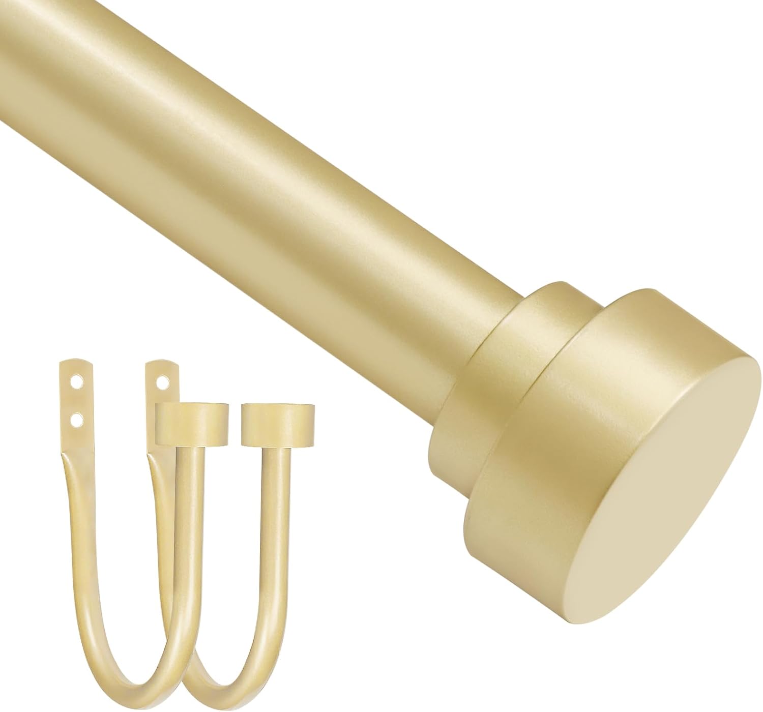 Window Treatment Hardware - Gold Curtain Rod with 2 x Curtain Holdbacks, HIKAN Gold Curtain Rod for Window 36 to 88 inch(3-7.3ft), 1” Diameter Heavy Duty Drapery Rods, Adjustable Modern Curtain Rod, Gold