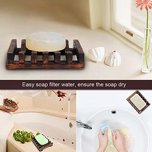 2 Piece Bath Accessories Natural Wood Soap Dish/Soap Holder,Sink Deck Bathtub Shower Dish Rectangular, Hand Craft, Natural Wooden Holder for Sponges, Scrubber,Soap Dish Soap Holde (Wood Grain)