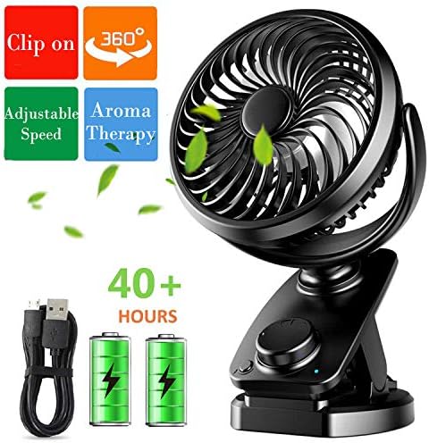 Sendowtek Stroller Fan, Mini Clip Desk Fan, USB Table Fan with Rechargeble 4400mAh Battery, 360° Rotation Portable Personal Fan for Baby Stroller/Car/Gym/Office/Outdoor/Travel/Camping