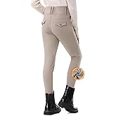 SPOEAR Kid's Fleece Lined Horse Riding Pants Winter Equestrian Breeches Girls Knee Patch Silicone Schooling Tights Pockets