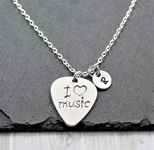Guitar Pick Necklace - Personalized Initial - I Love Music Jewelry - Fast Shipping