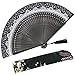 OMyTea Folding Hand Held Rave Bamboo Fan for Women - Chinese Japanese Spanish Lace Pattern Handheld Fan - for Wedding, Decoration, Performance, Dancing, Church, Party, Gifts (Black)