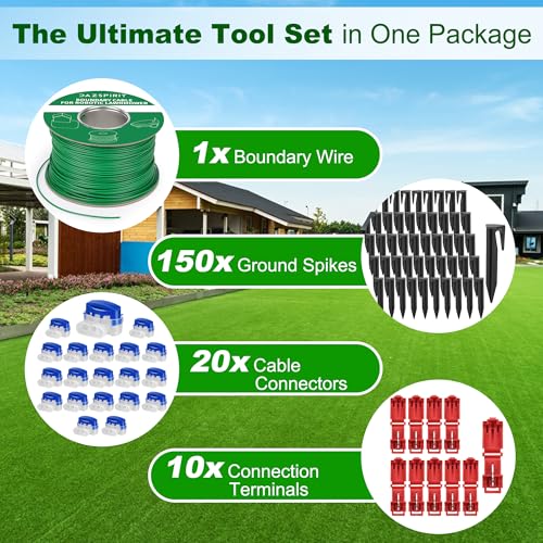 DazSpirit 250 m Delimitor Cable for Robot Lawnmower + 150 Pins, 20 Cable Connectors, 10 Terminals Connection, Accessory Kit Compatible with Gardena Bosch Husqvarna Worx Honda Robomow USW