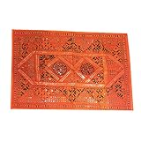Mogul Vintage Indian Tapestry Orange Embroidered Mirror Patchwork Wall Hanging India Home Décor 60x40