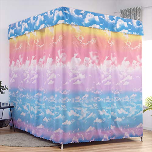 Mengersi Pink Cloud Sky Rainbow Canopy Bed Curtains Bed Drapes for