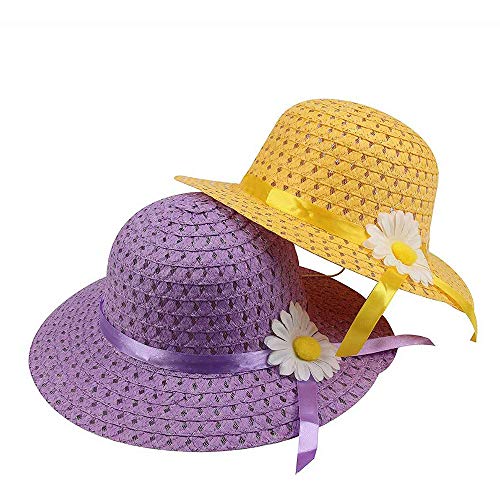 Girls Sunflower Straw Hats, Girls Tea Party Hats Set (8 Pcs Per Set, with Assorted Colors, for Kids 2-6) - Thumbnail 3