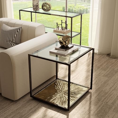 24/7 Shop at Home Aureum Modern 24-inch 1-Shelf Glass Top End Table with Sunbur…