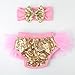 Slowera Baby Girls 2PCS Sets Cotton Tulle Sequins Diaper Cover Bloomers and Headband (Pink Gold, M: 6-12 Months)