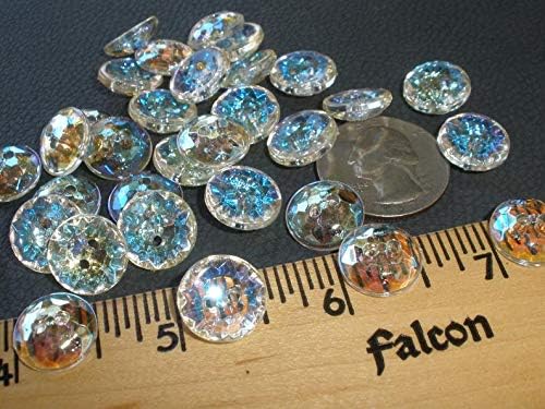 Rainbow Iridescent Faceted Clear Buttons 1/2" (13MM 20L) 2 Hole Plastic Sunburst Scrapbooking sew on Crafts Crystal Wedding Paper tag Supply (24 Buttons) eLAET673