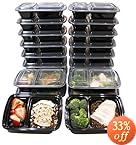 [20 Pack] 32 Oz. 2 Compartment Meal Prep Containers Durable BPA Free Plastic Reusable Food Storage Container Microwave & Dishwasher Safe w/ Airtight Lid For Portion Control & Bento Box Lunch Box