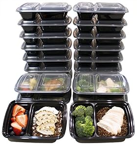 Image of Misc Home [20 Pack] 32 Oz Two Compartment Meal Prep Containers BPA-Free [Black]