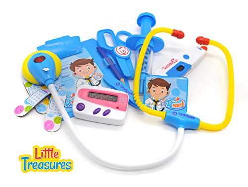 Doctor Set - a medical toy set for kids who are 3 plus, play parts include; electronic stethoscope, thermometer and pager, bandages, syringe, scissors and tweezers and medical writing board with ID