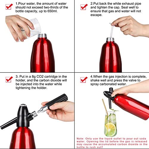 LANGSHI Soda Siphon, Aluminum Red 1 Liter Soda Siphon Maker, Portable Seltzer Maker Bottle