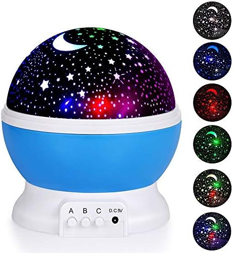 Kingcenton Night Lighting Lamp [ 4 LED Beads, 3 Model Light, 4.9 FT (1.5 M) USB Cord ] Romantic Room Rotating Cosmos Star Sky Moon Projector, Rotation Night Projection for Children Kids Bedroom (Blue)