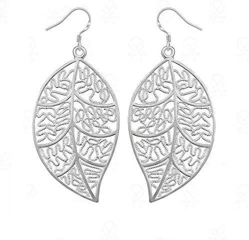Minkang Fashion Jewelry 925 Solid Silver Hollow Leaves Pendant Earring