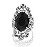 Mytys Vintage Decorative Pattern Marcasite Crystal and Marquise Onyx Rings