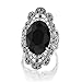 Mytys Vintage Decorative Pattern Marcasite Crystal and Marquise Onyx Rings