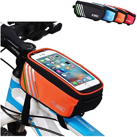 Top Tube Bike Frame Bag, AWOGER Super Light Cycling Bicycle Front Bag Pannier Single Pouch for up to 5.7 inch Cellphone Phone (Orange)