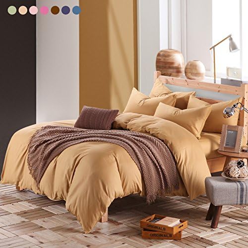 Pure Cotton Duvet Cover Set With Additional Flat Sheet Queen Size 4-Piece Zipper Closure Bedding Set Heavyduty Winter Comfy Bedclothes Solid Color (Camel)