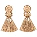 Boderier Bohemian Statement Thread Tassel Chandelier Drop Dangle Earrings with Cassandra Button Stud (Brown)