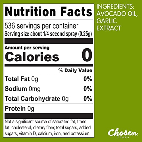 Chosen Foods Garlic Infused Avocado Oil Spray, Kosher Cooking Spray for