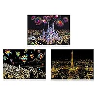 Crafts Graphy Scratch Art Paper Rainbow Painting Sketch Pad for Adults Night View - 3 Packs, 16 X 11.5 Inches